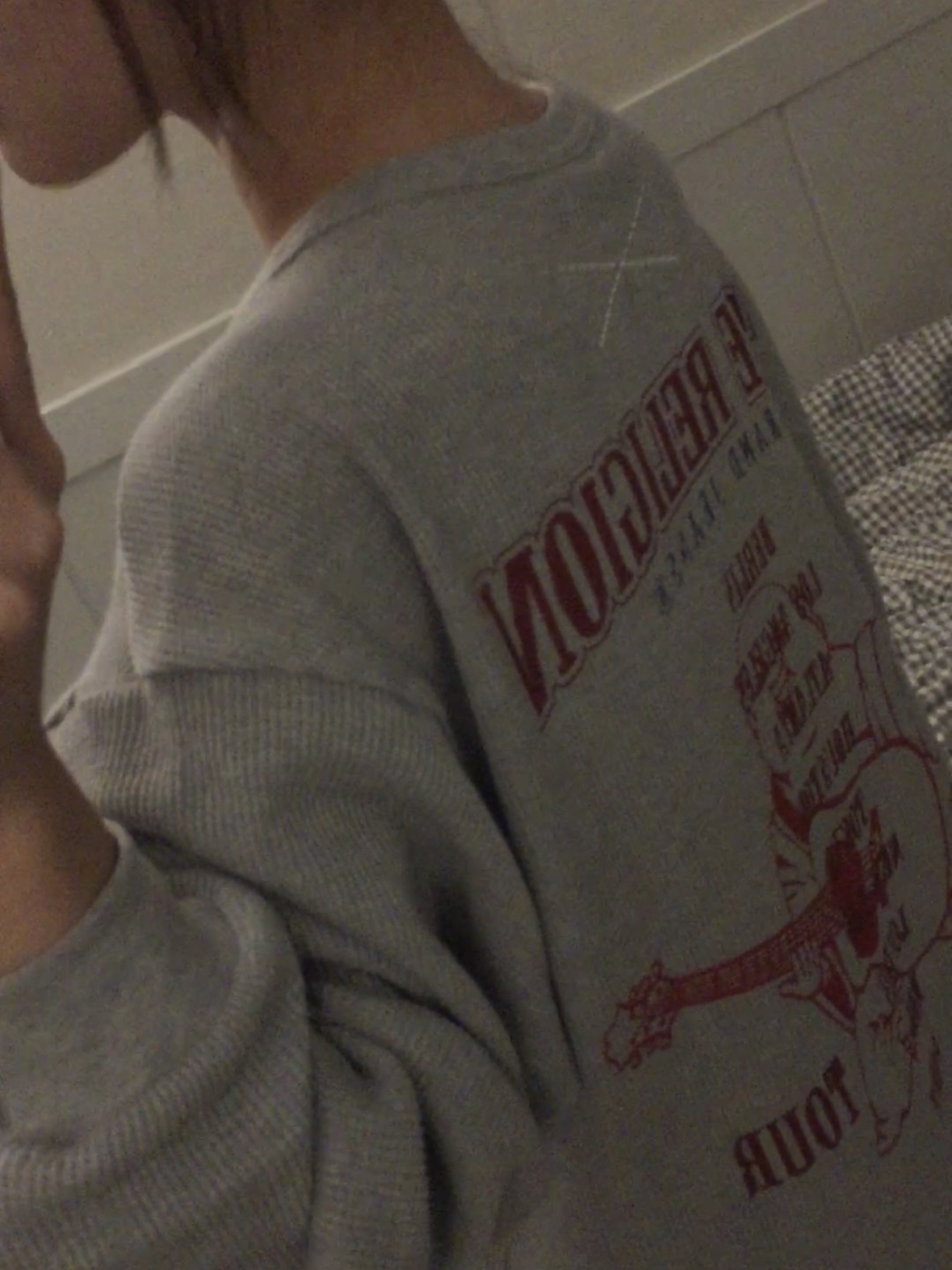 True Religion World Tour Waffle Long Sleeve Grey 착용 스타일 - 2