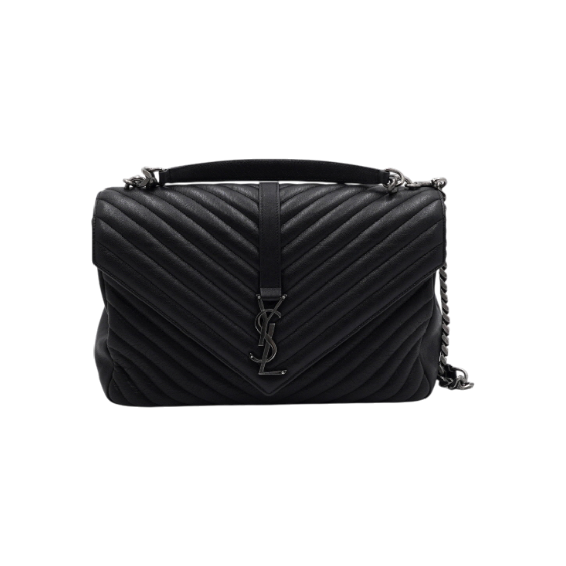 ITVFFQS8NCOS Saint Laurent Black Leather YSL Vintage Silver Logo Large Tote & Shoulder Bag