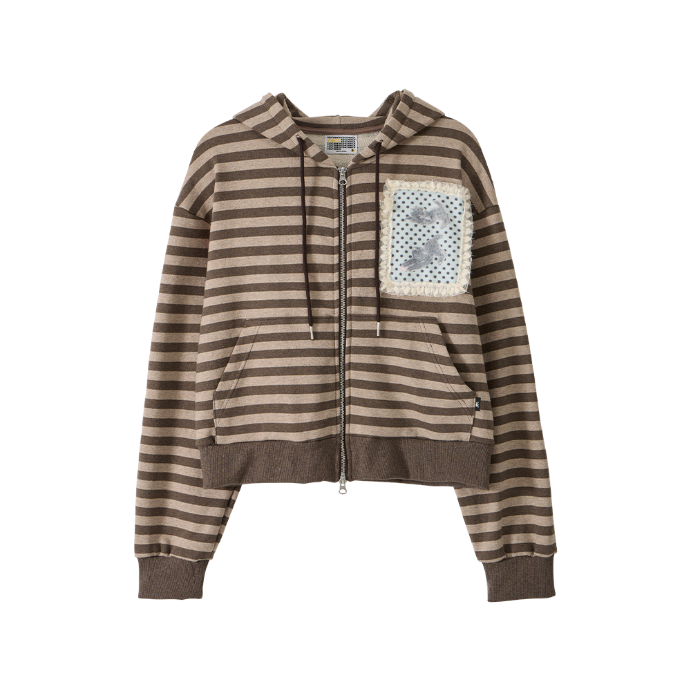 유쓰배쓰 레이스 프레임 스트라이프 후드 집업_브라운(YOUTHBATH Lace Frame Stripe Hood Zip-Up_Brown)