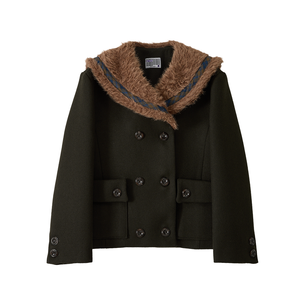 유쓰배쓰 퍼 세일러 코트 울 코트_카키(YOUTHBATH Fur Sailor Collar Wool Coat_Khaki)