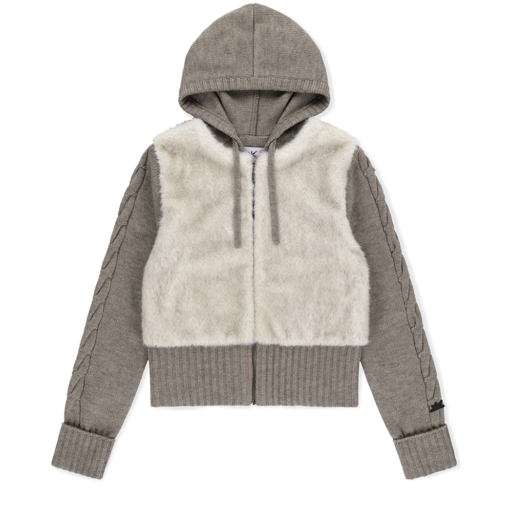 [트리플적립]썬러브 우먼스 포 퍼 니트 집 자켓 오트밀([트리플적립]SUNLOVE W Faux Fur Knit Zip Jacket Oatmeal)