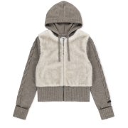 [트리플적립]SUNLOVE W Faux Fur Knit Zip Jacket Oatmeal
