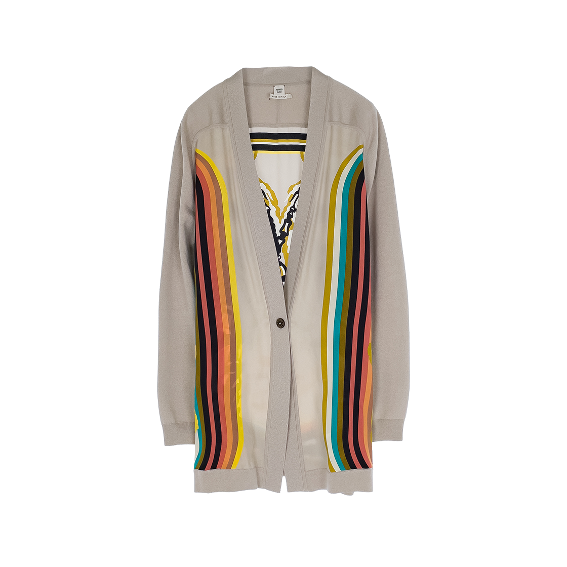 ITUW7IRLTM4T Hermes Bride de Gala Twill Long Cardigan 38 Beige Gray/Multi-Color (5HA1230)