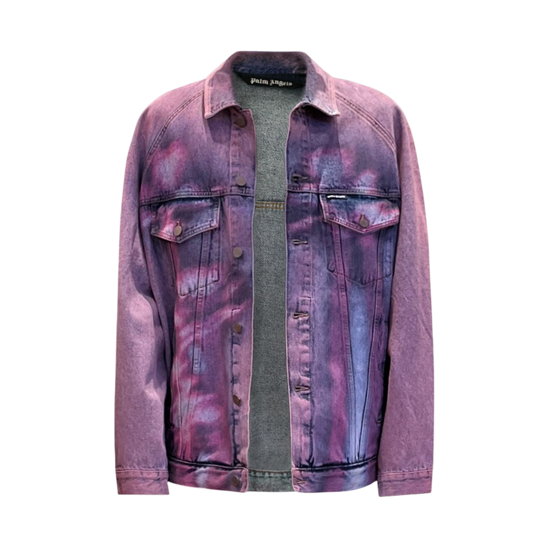 팜엔젤스 블러드 팜 루즈 데님 재킷 - 버건디(Palm Angels Se Blurred Palm Loose Denim Jacket - Burgundy)