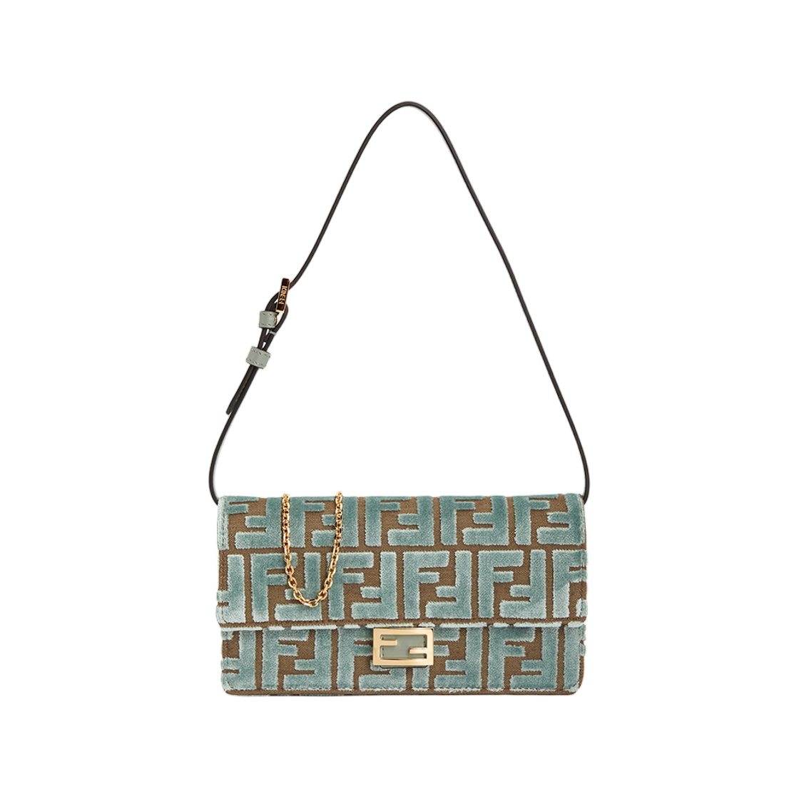 8M0498AT14F1SK5 Fendi Chain Baguette Bag Blue