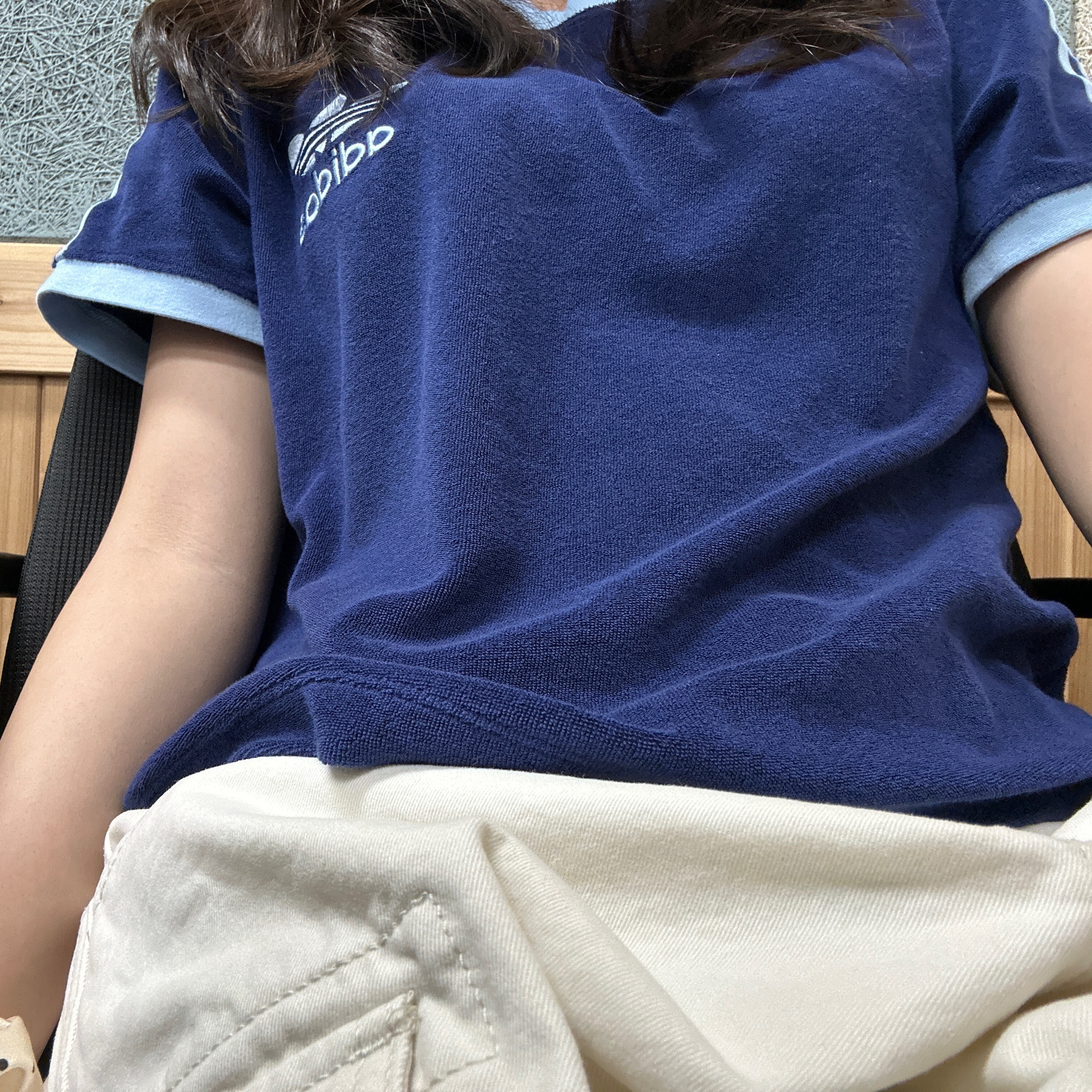 (W) Adidas Terry 3S T-Shirt Dark Blue - KR Sizing 착용 스타일