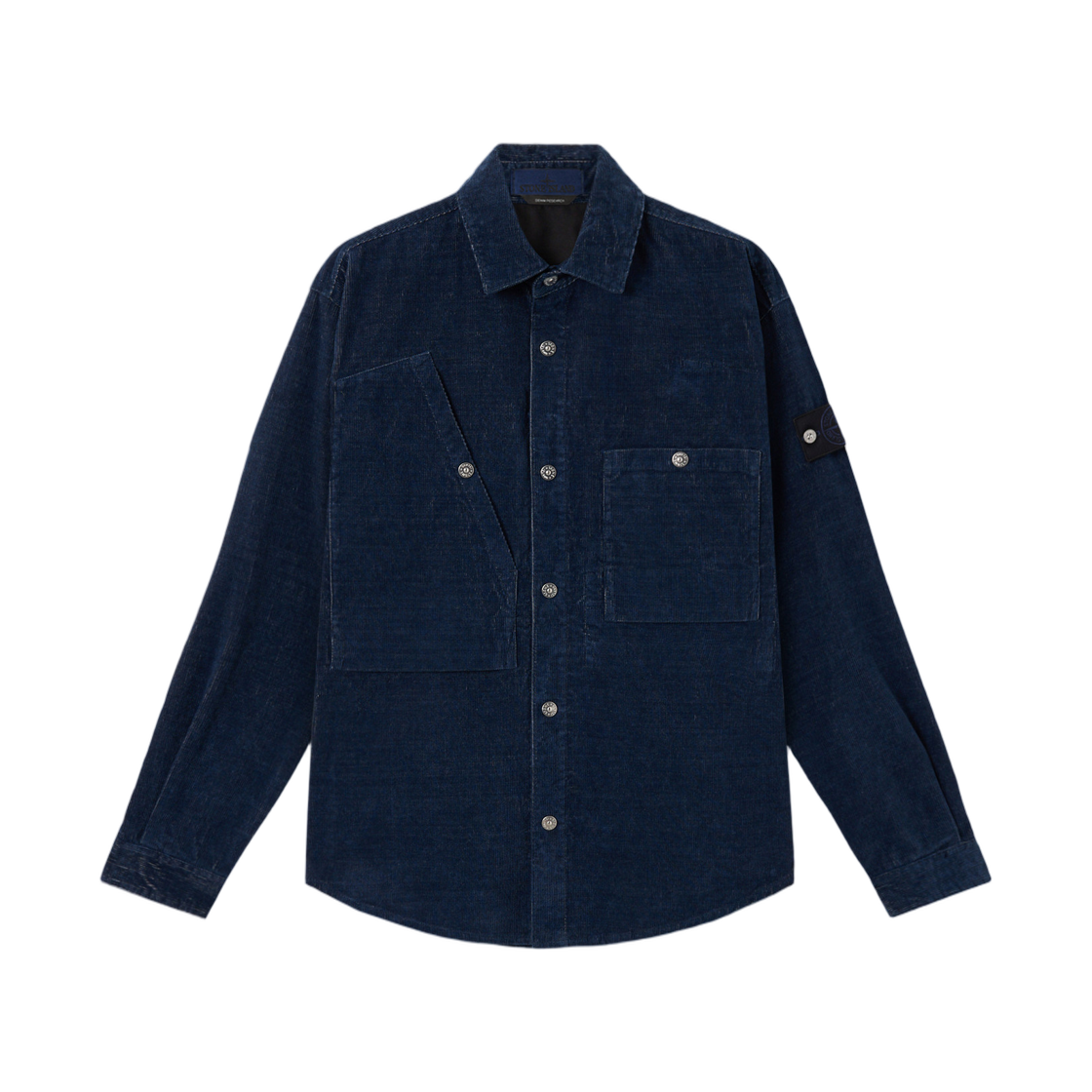 스톤 아일랜드 1100008 인디고 마이크로 코듀로이 린스드 레귤러 핏 오버셔츠 파인 리빙 앤 린스드 피니쉬 인디고 - 25FW