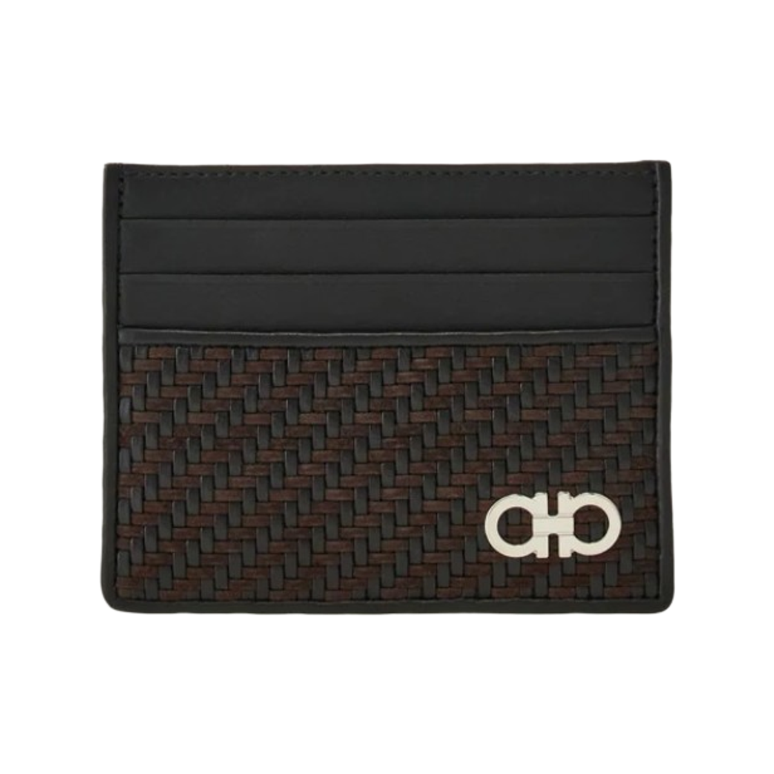 661708-786404 Ferragamo Woven Credit Card Holder Testa Di Moro Black