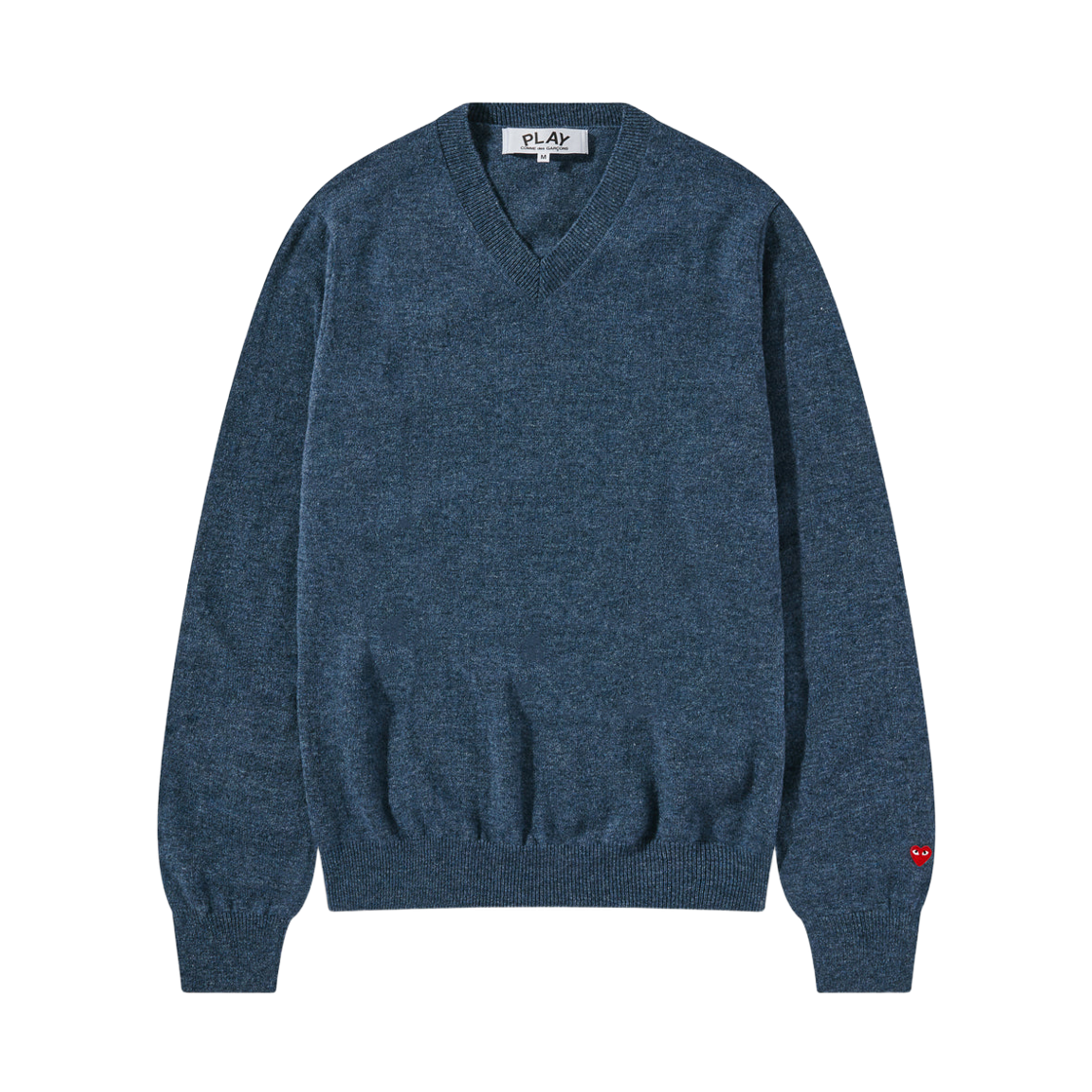 (W) 플레이 꼼데가르송 미니 레드 하트 브이넥 스웨터 네이비((W) Play Comme des Garcons Mini Red Heart V-Neck Sweater Navy) - 1