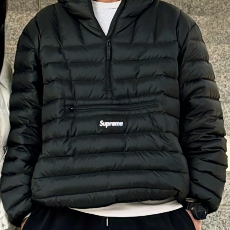 Supreme Micro Down Half Zip Hooded Pullover Black - 25FW 착용 스타일