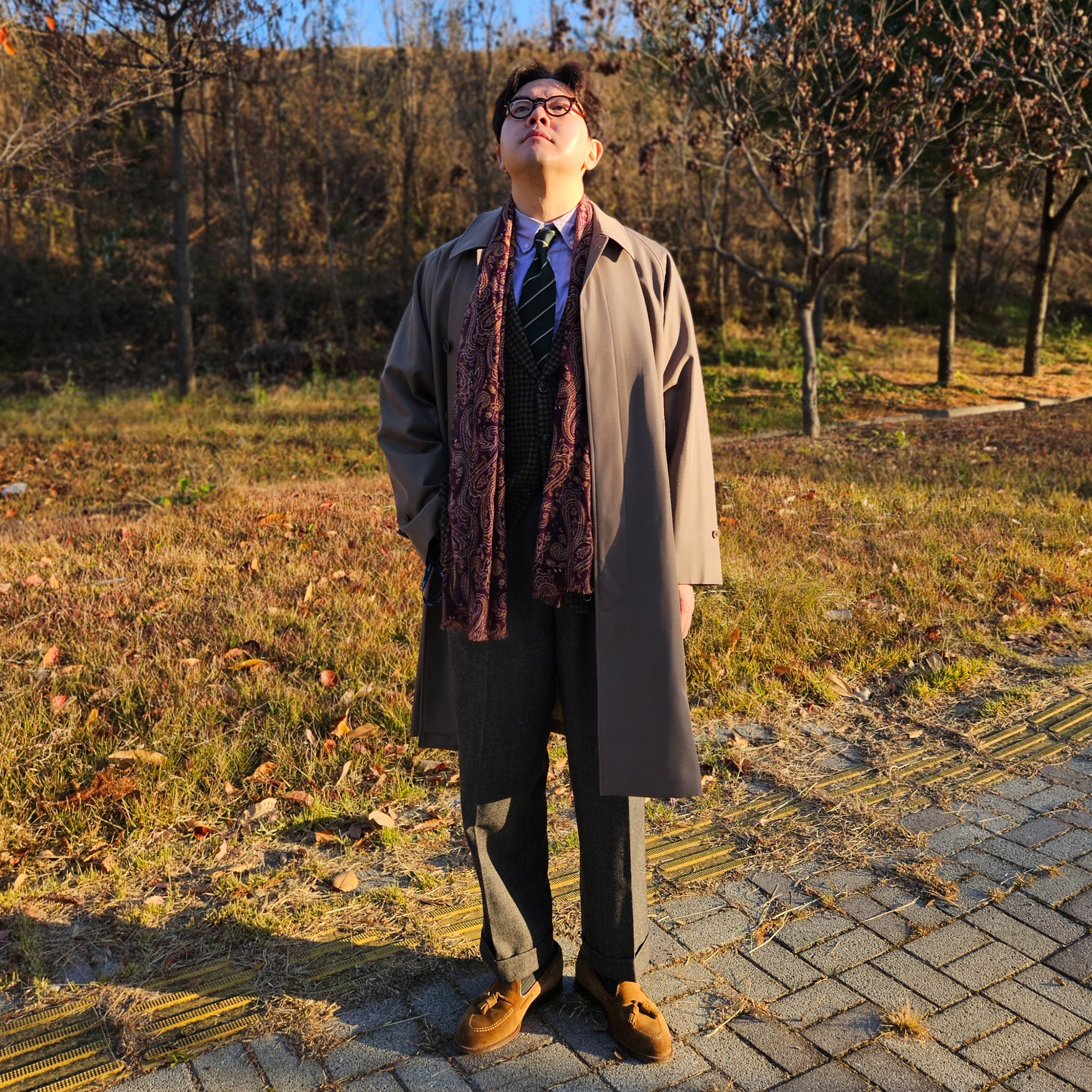 Alden 6243 Suede Unlined Flex Penny Loafer Snuff - D, Kaptain Sunshine Walker Coat Top Cab Brown 착용 스타일 - 2