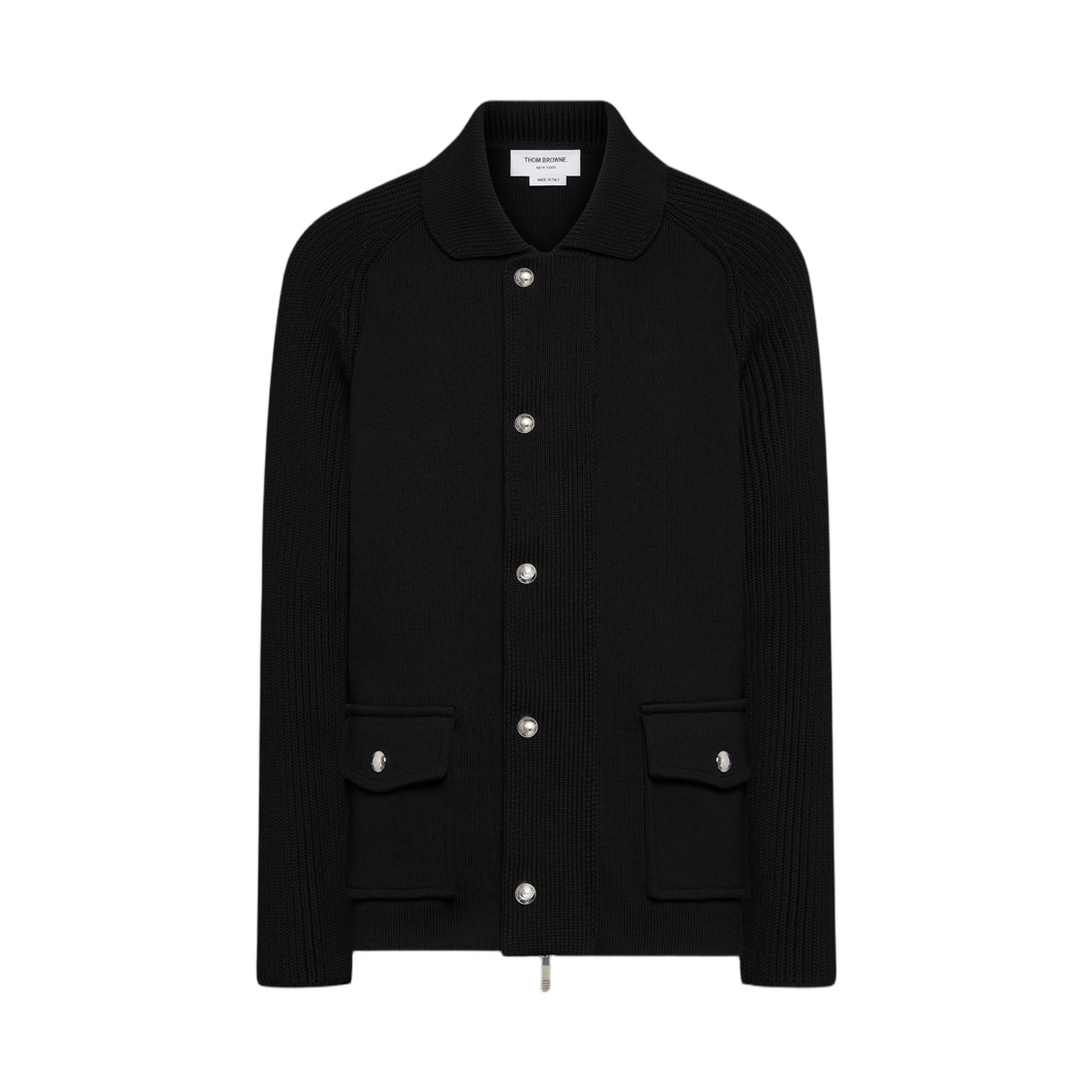 MKJ139A-Y3028-001 Thom Browne Mixed Stitch Cotton Cashmere Zip Up Jacket Black