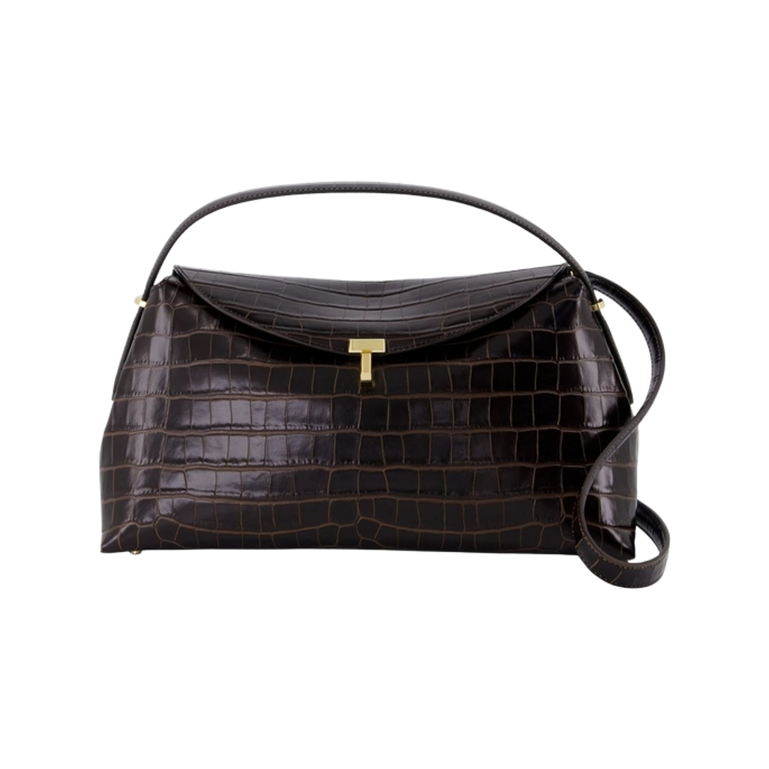 243-WAL961-LE0076-034 Toteme T-Lock Top Handle Dark Brown Croco