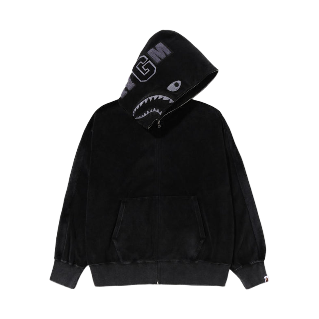 베이프 스노우 워시 샤크 릴렉스드 핏 풀 집 후드 블랙(BAPE Snow Wash Shark Relaxed Fit Full Zip Hoodie Black) - 1