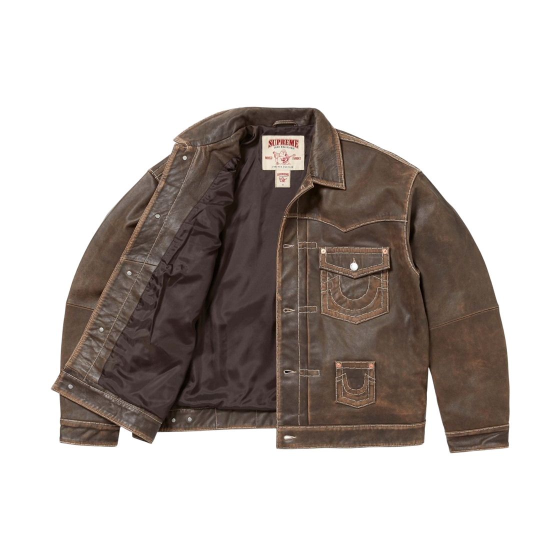 슈프림 x 트루릴리전 레더 트러커 자켓 브라운 - 25FW(Supreme x True Religion Leather Trucker Jacket Brown - 25FW) - 3