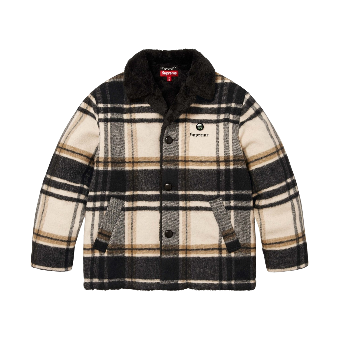 - Supreme Plaid Car Coat Cream - 25FW