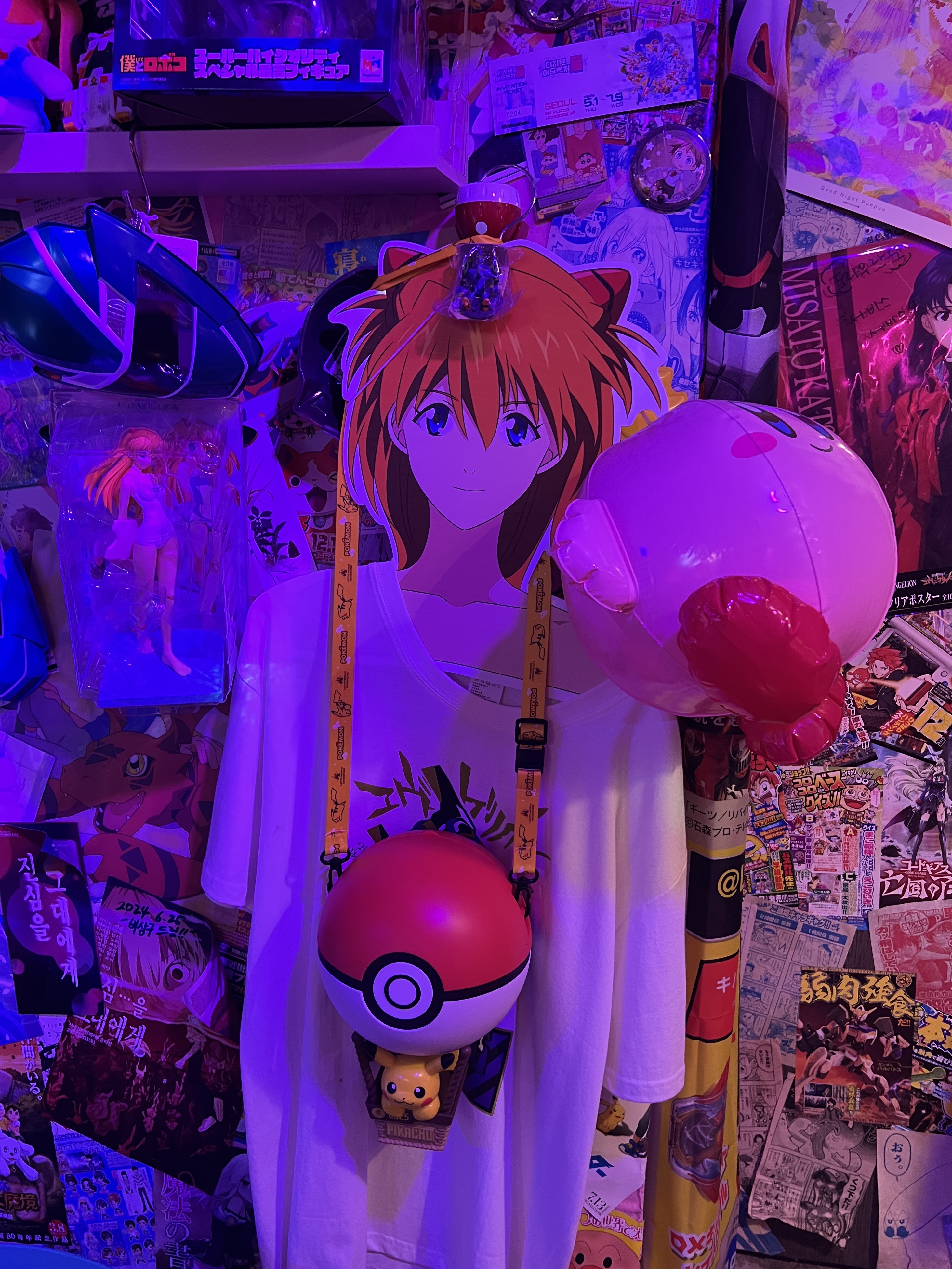 Mahagrid x Evangelion Asuka Jacquard Knit Ivory, Uniqlo U Drawstring Shoulder Bag Black 착용 스타일 - 9