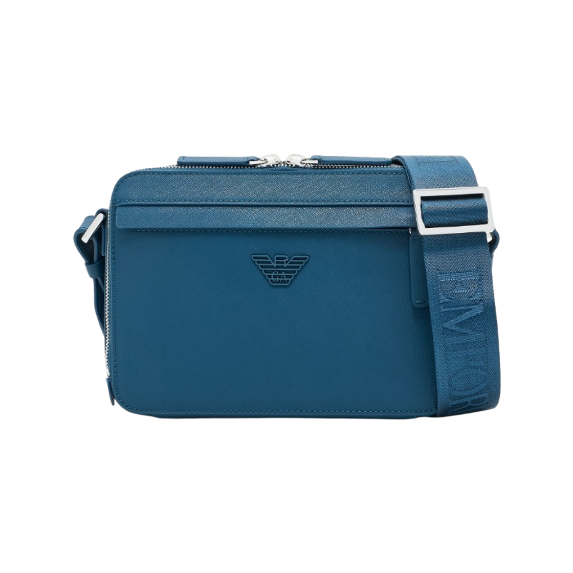 EM001186AF13805U9233 Emporio Armani ASV Regenerated Saffiano Leather Mini Camera Bag with Eagle Plate Blue
