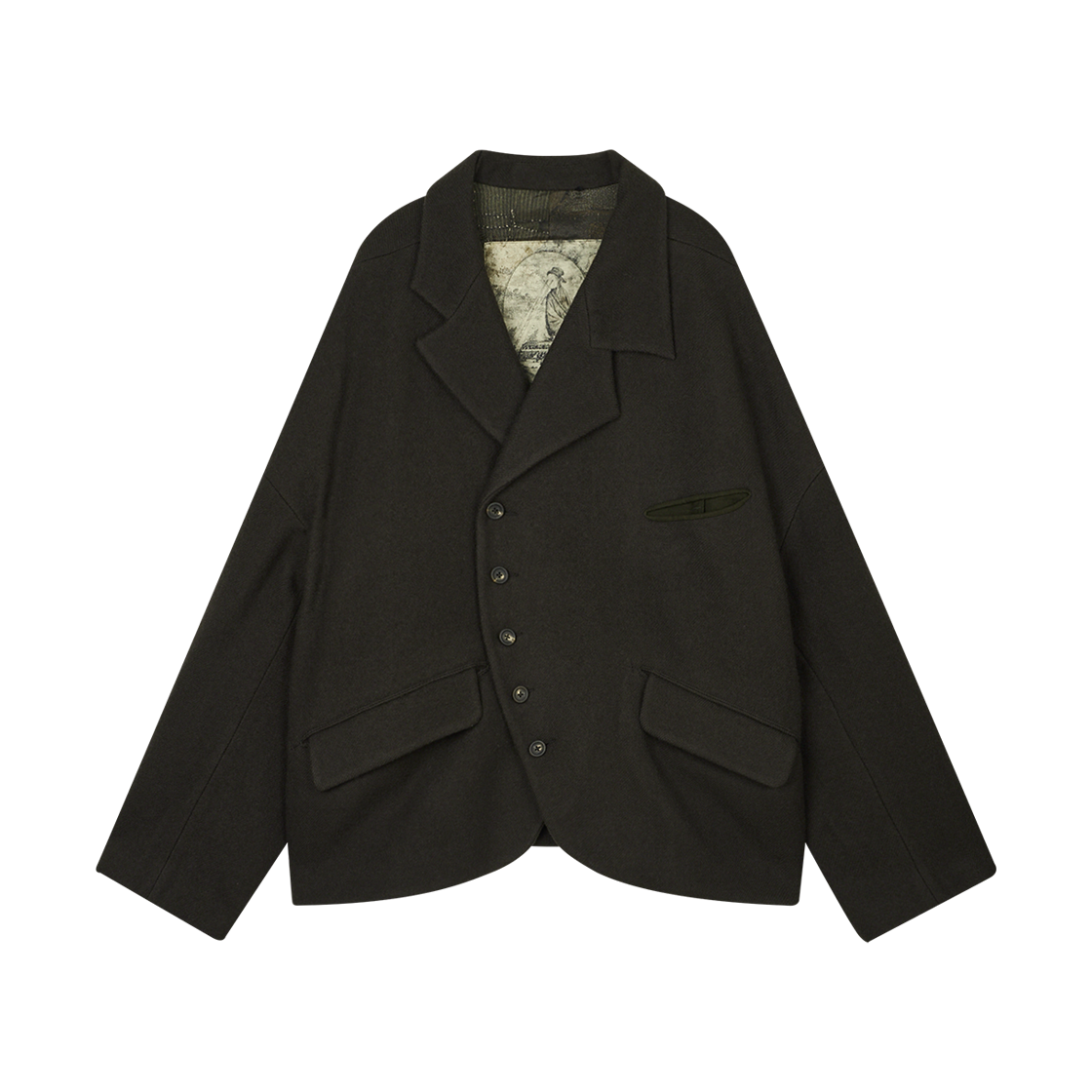 지기첸 어시메트릭 스프레드 칼라 자켓 차콜 - 25FW(Ziggy Chen Asymmetric Spread Collar Jacket Charcoal - 25FW)