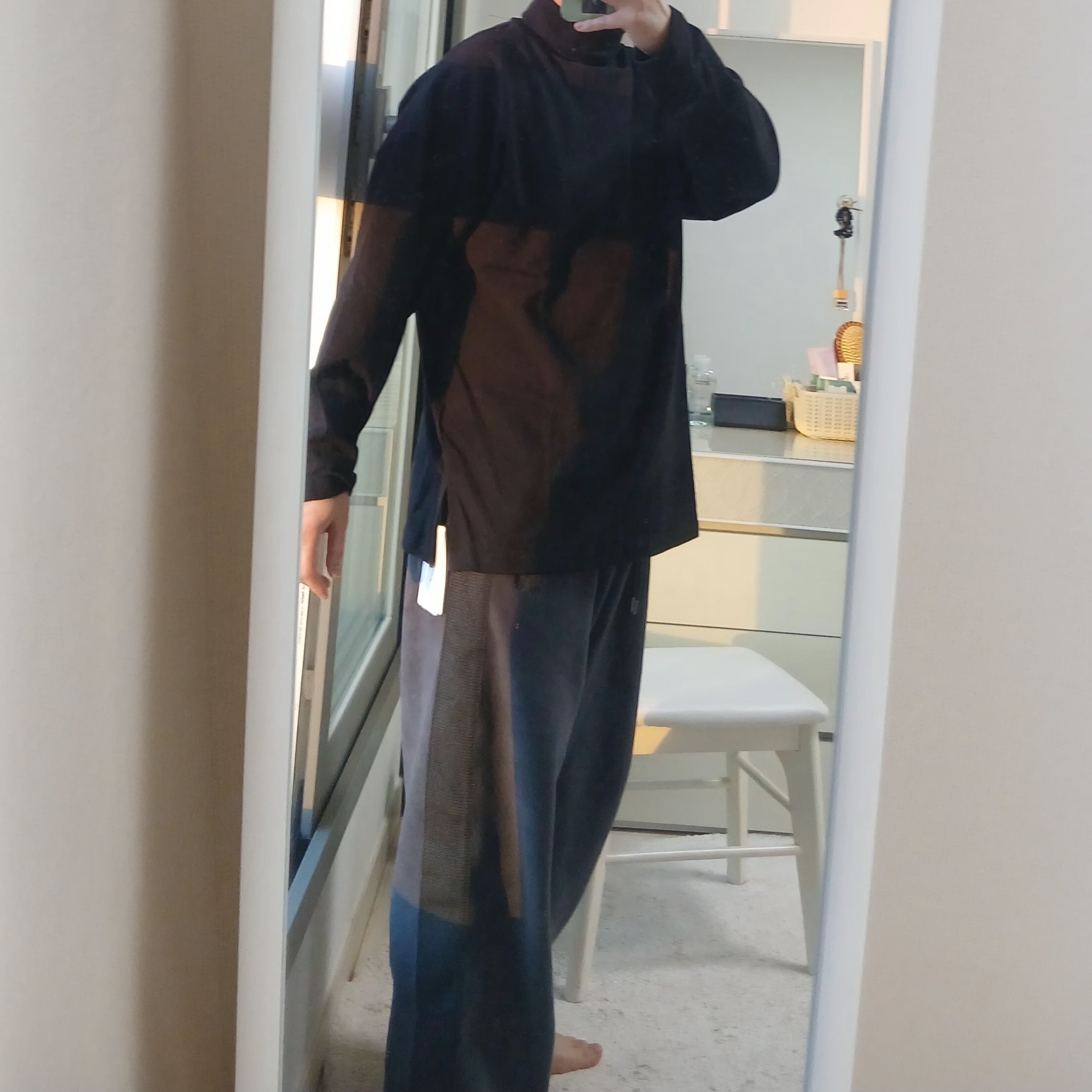 Uniqlo x Needles Fleece Wide Pants Dark Gray - KR 착용 스타일 - 5