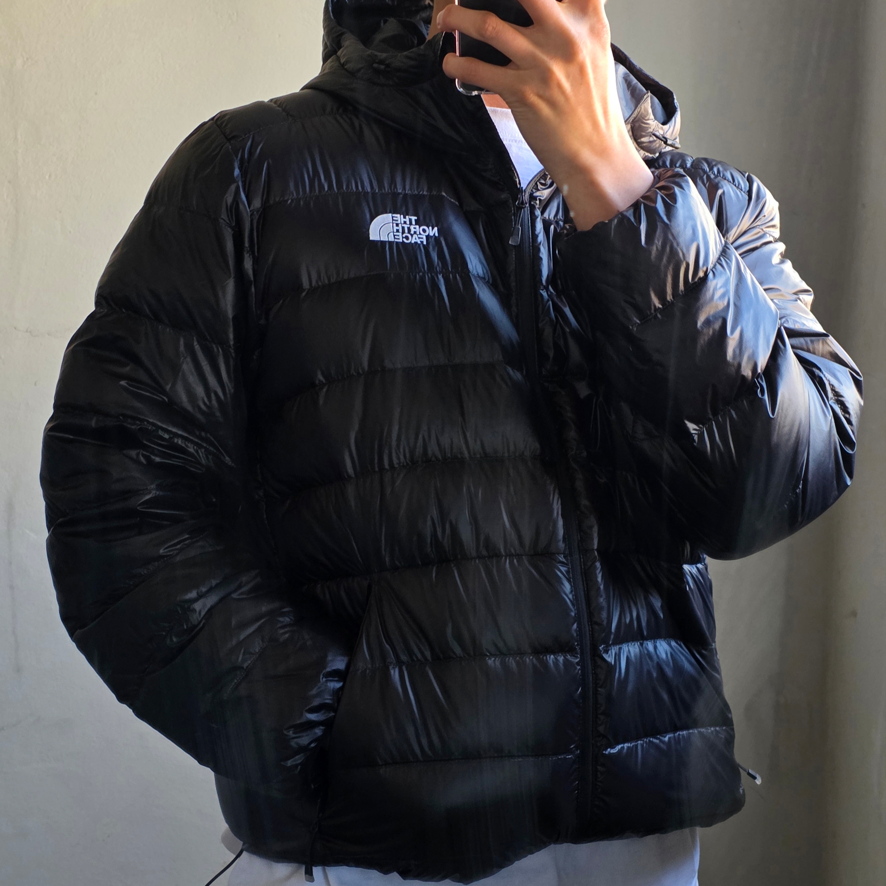 The North Face Matier EX RDS Down Hoodie Black 착용 스타일