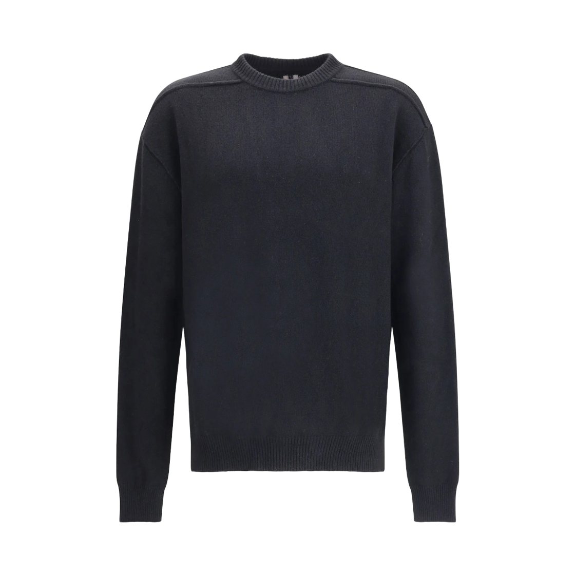 RU02E1684-WSBR-09 Rick Owens Concordians Round Neck in Boiled Recycled Cashmere Knit Black