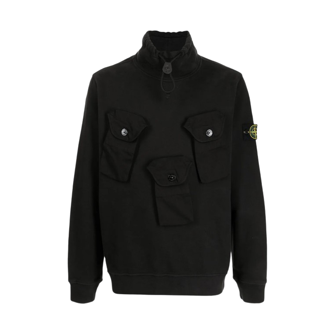 751560519-V0029 Stone Island 60519 Brushed Cotton Fleece Multi Pocket High Neck Sweatshirt Black - 21FW