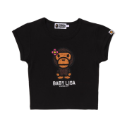 (W) BAPE Baby Lisa Crystal Stone Cropped T-Shirt Black