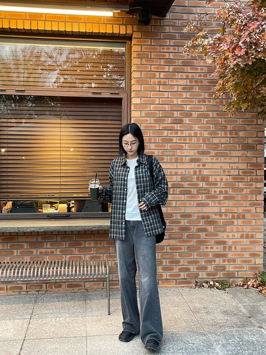 SLOW RECORD HOUSE Kane Check Shirt Black 착용 스타일 - 4