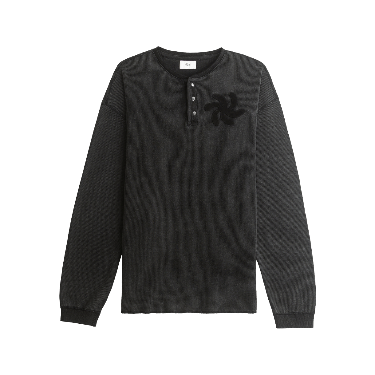 253-EVTKHS-THS-vbk HEYSTE Emblem Vintage Thermal Knit Henley Shirt Vintage Black