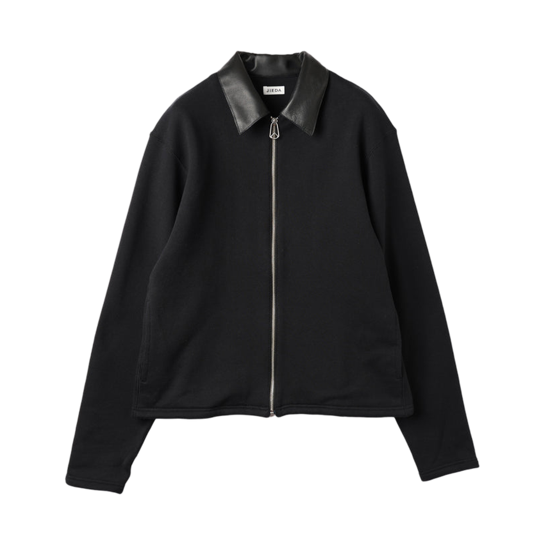 지에다 레더 칼라 스웨트 집 자켓 블랙(Jieda Leather Collar Sweat Zip Jacket Black)