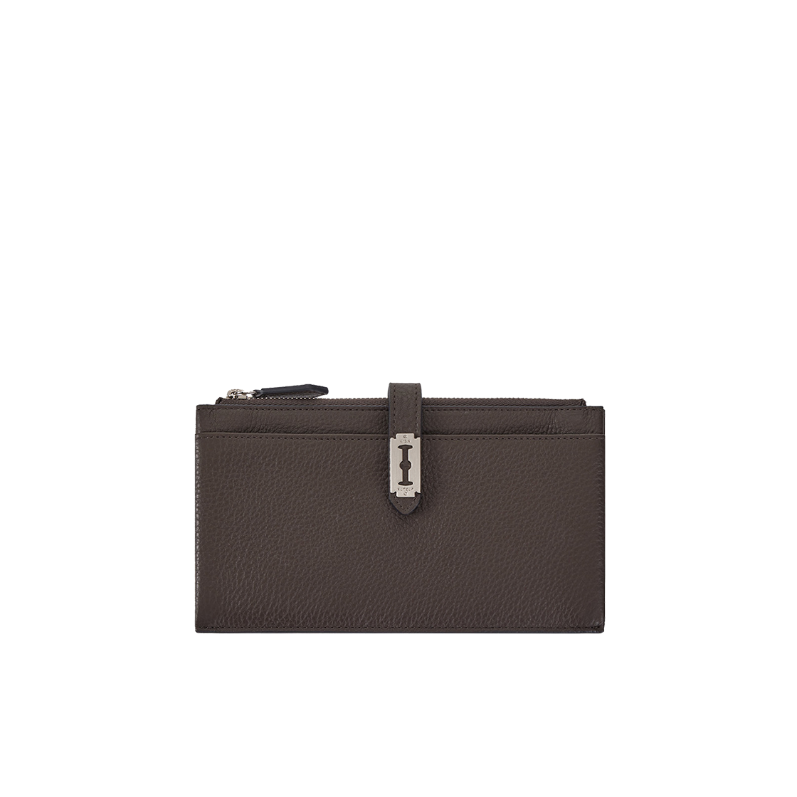 분크 맥파이 플랩 지퍼 장지갑 다크브라운