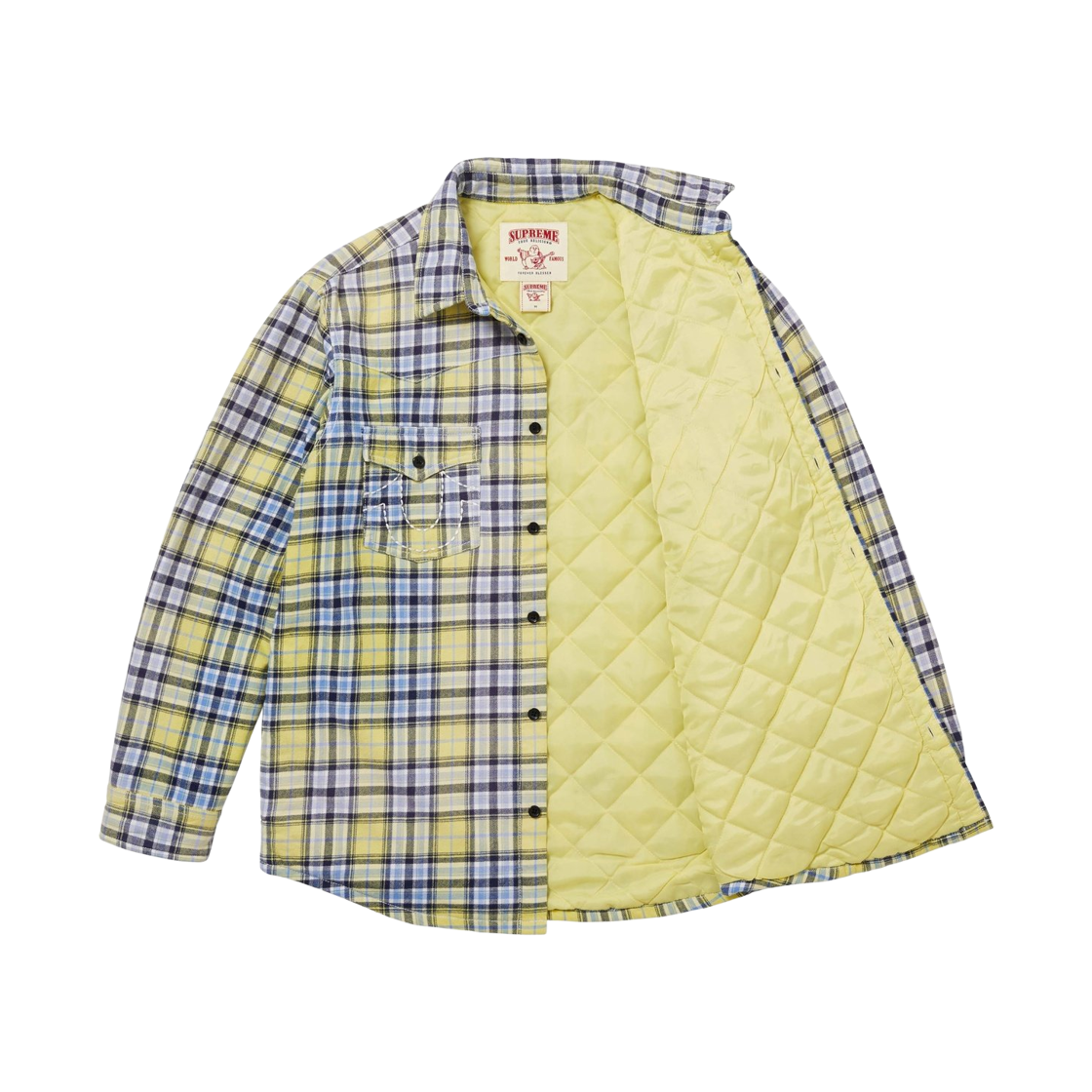 슈프림 x 트루릴리전 퀼티드 라인드 플레이드 플란넬 셔츠 옐로우 - 25FW(Supreme x True Religion Quilted Lined Plaid Flannel Shirt Yellow - 25FW) - 3