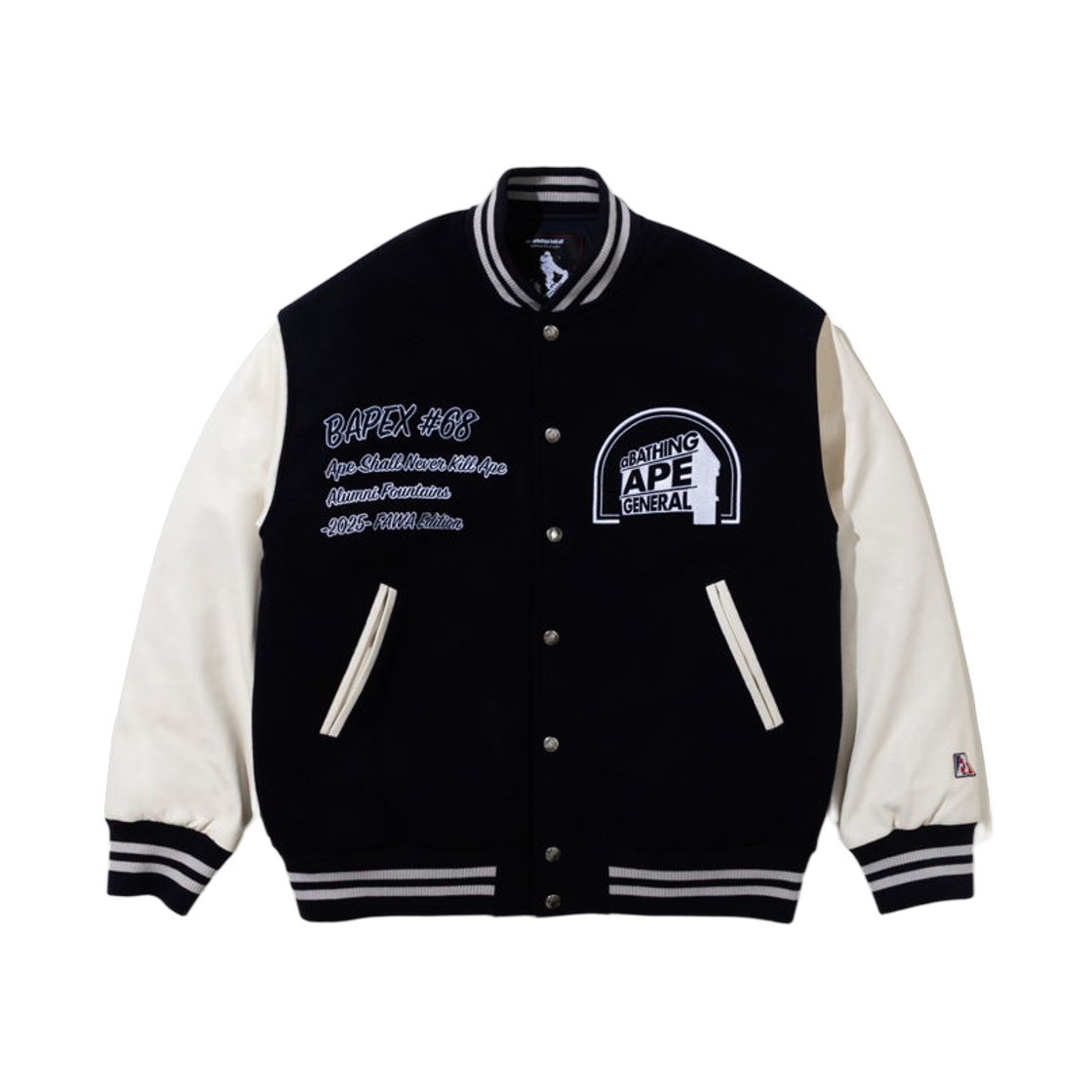 베이프 x 카즈키 쿠라이시 멀티 로고 바시티 다운 자켓 블랙(BAPE x Kazuki Kuraishi Multi Logo Varsity Down Jacket Black) - 1