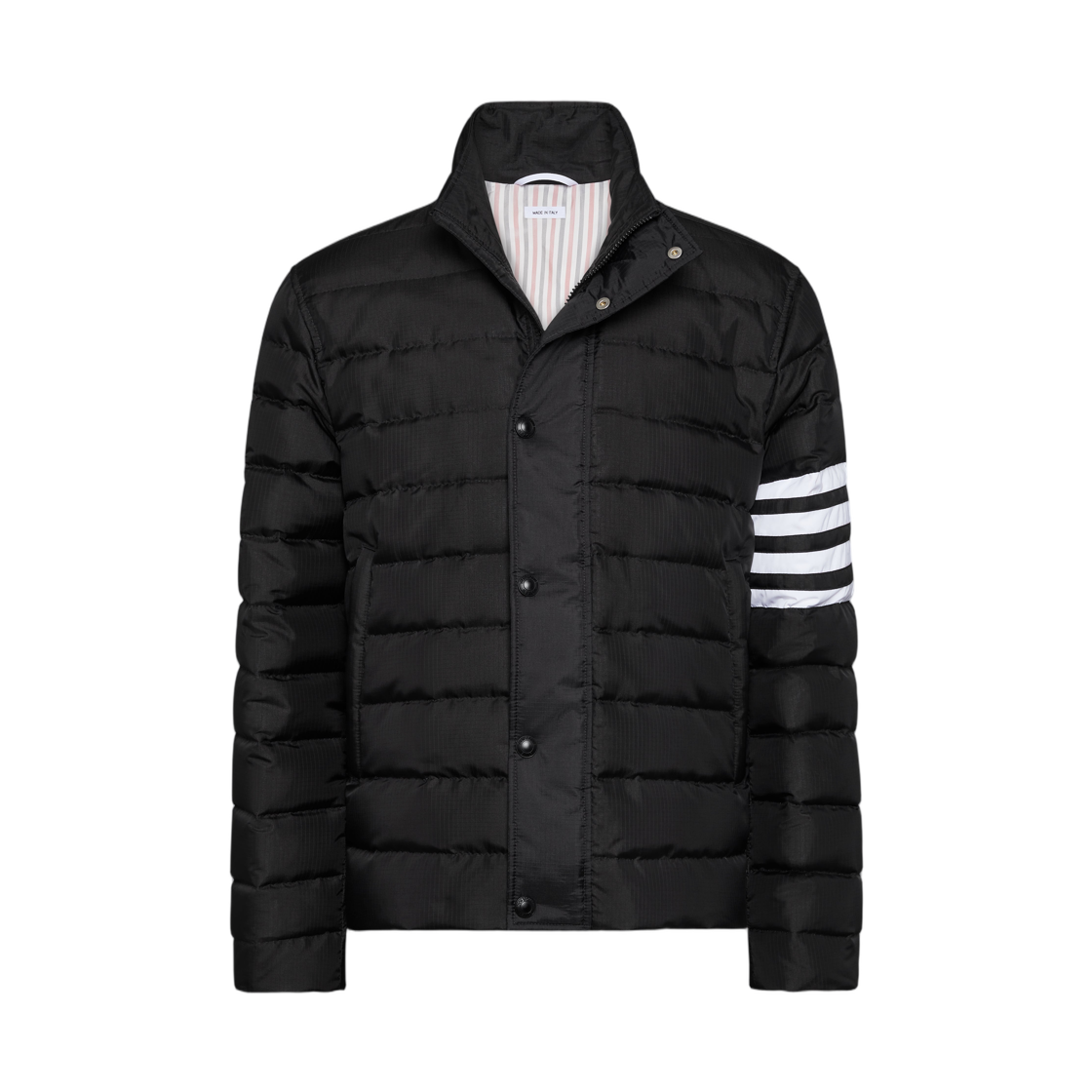 MJD136X-F1095-001 Thom Browne Shiny Ripstop Lightweight Down Filled 4-Bar Jacket Black