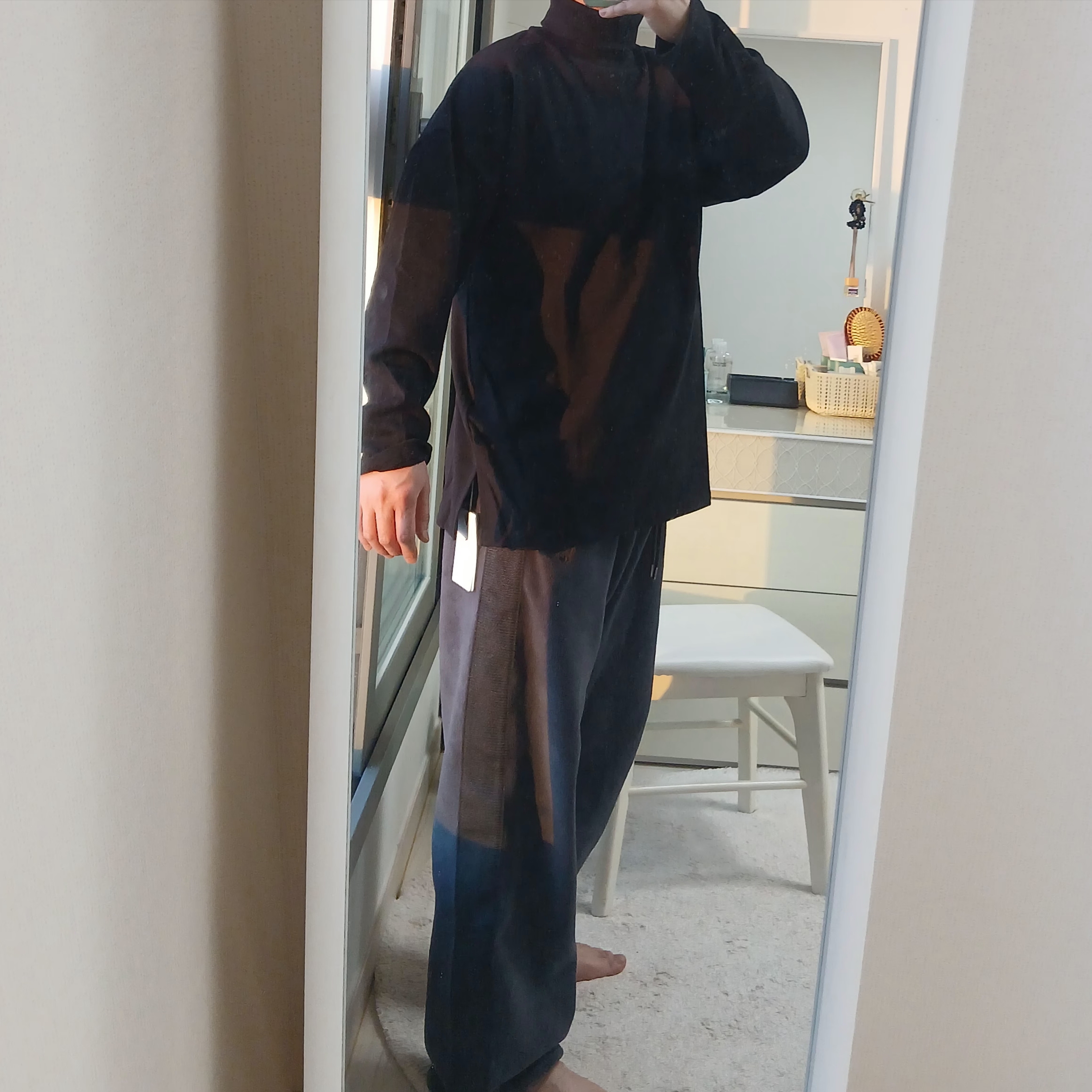 Uniqlo x Needles Fleece Wide Pants Dark Gray - KR 착용 스타일 - 6
