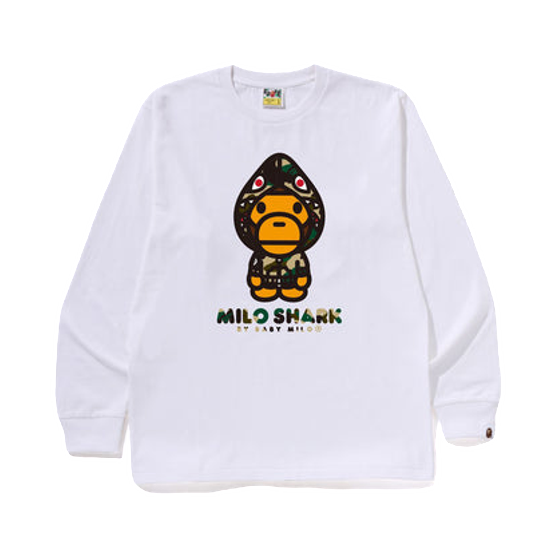 베이프 퍼스트 카모 마일로 샤크 FZH 롱슬리브 티셔츠 화이트 옐로우(BAPE 1st Camo Milo Shark FZH L/S T-Shirt White Yellow)
