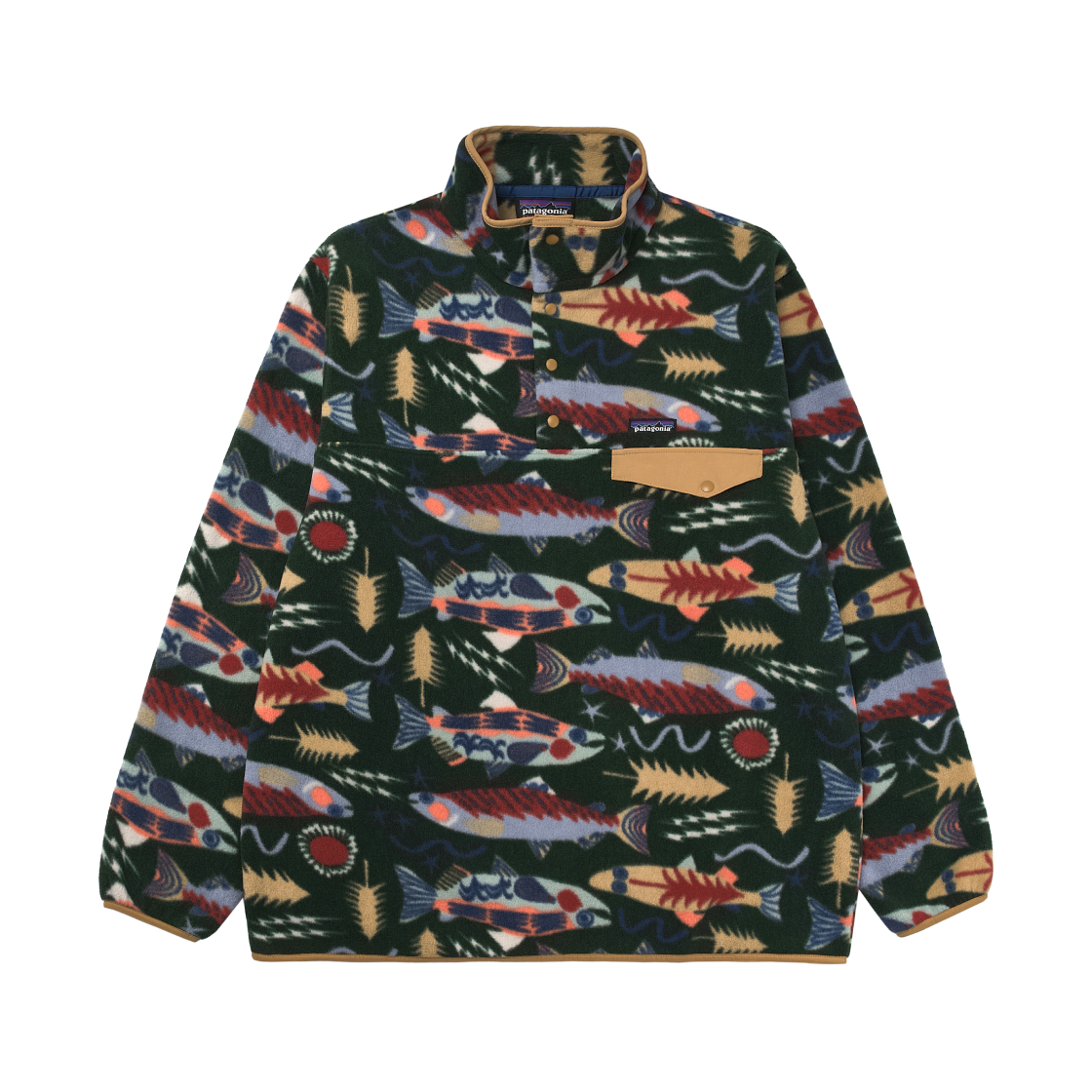 25551 Patagonia Lightweight Synchilla Snap-T Fleece Pullover Salmon Energy Old Growth Green