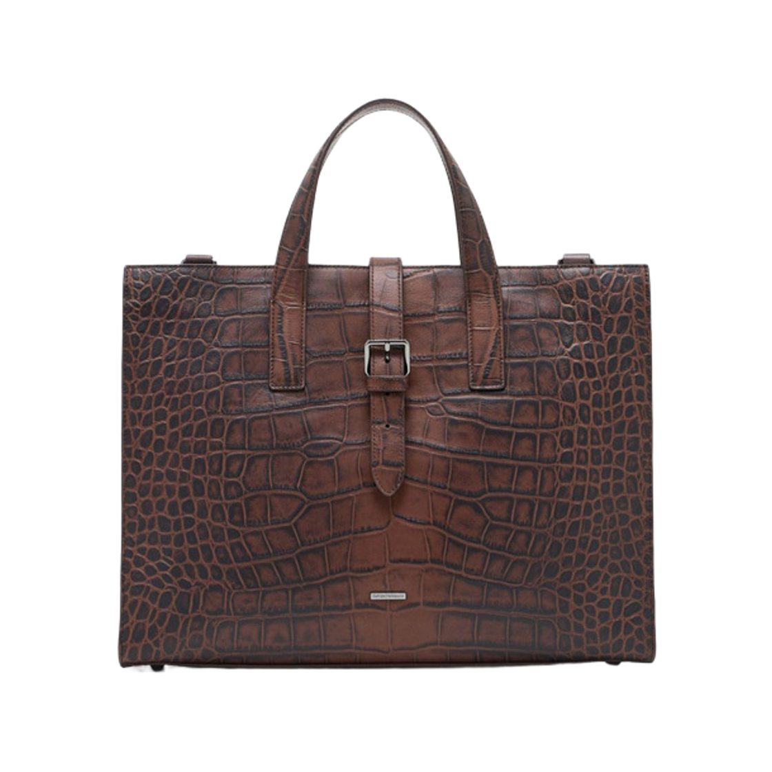 EM003617AF19384U8125 Emporio Armani Crocodile Embossed Leather Briefcase Brown