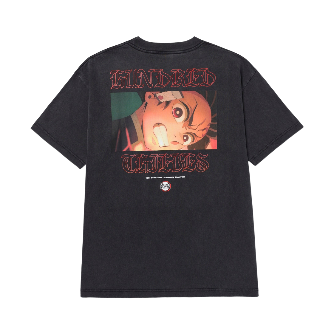 100씨브즈 × 귀멸의 칼날 탄지로 티셔츠 빈티지 블랙(100Thieves x Demon Slayer Tanjiro T-Shirt Vintage Black)