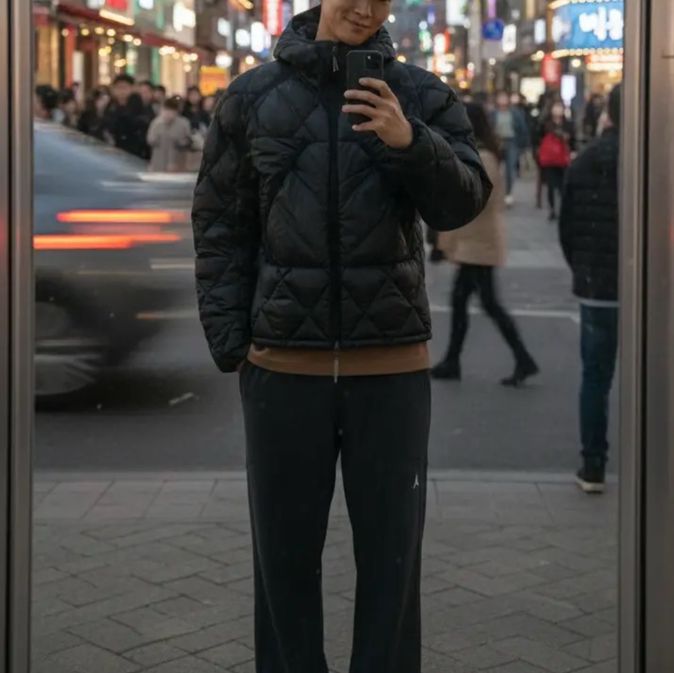 Roa Light Down Jacket Black 착용 스타일