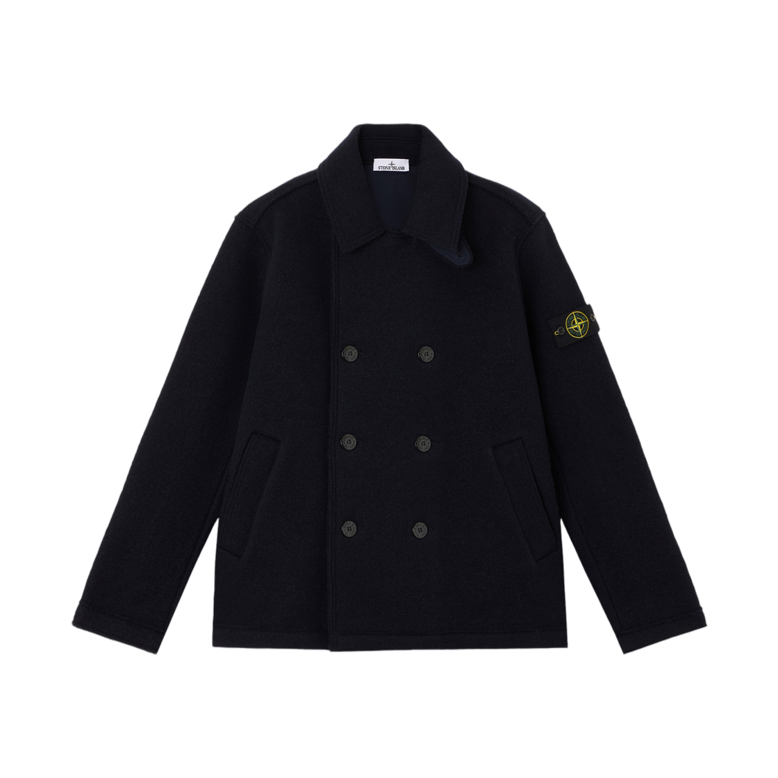 스톤 아일랜드 5100059 펠티드 RWS 울 더블 브레스티드 피 코트 포켓 네이비 블루 - 25FW(Stone Island 5100059 Felted RWS Wool Double-Breasted Pea Coat with Pockets Navy Blue - 25FW) - 1
