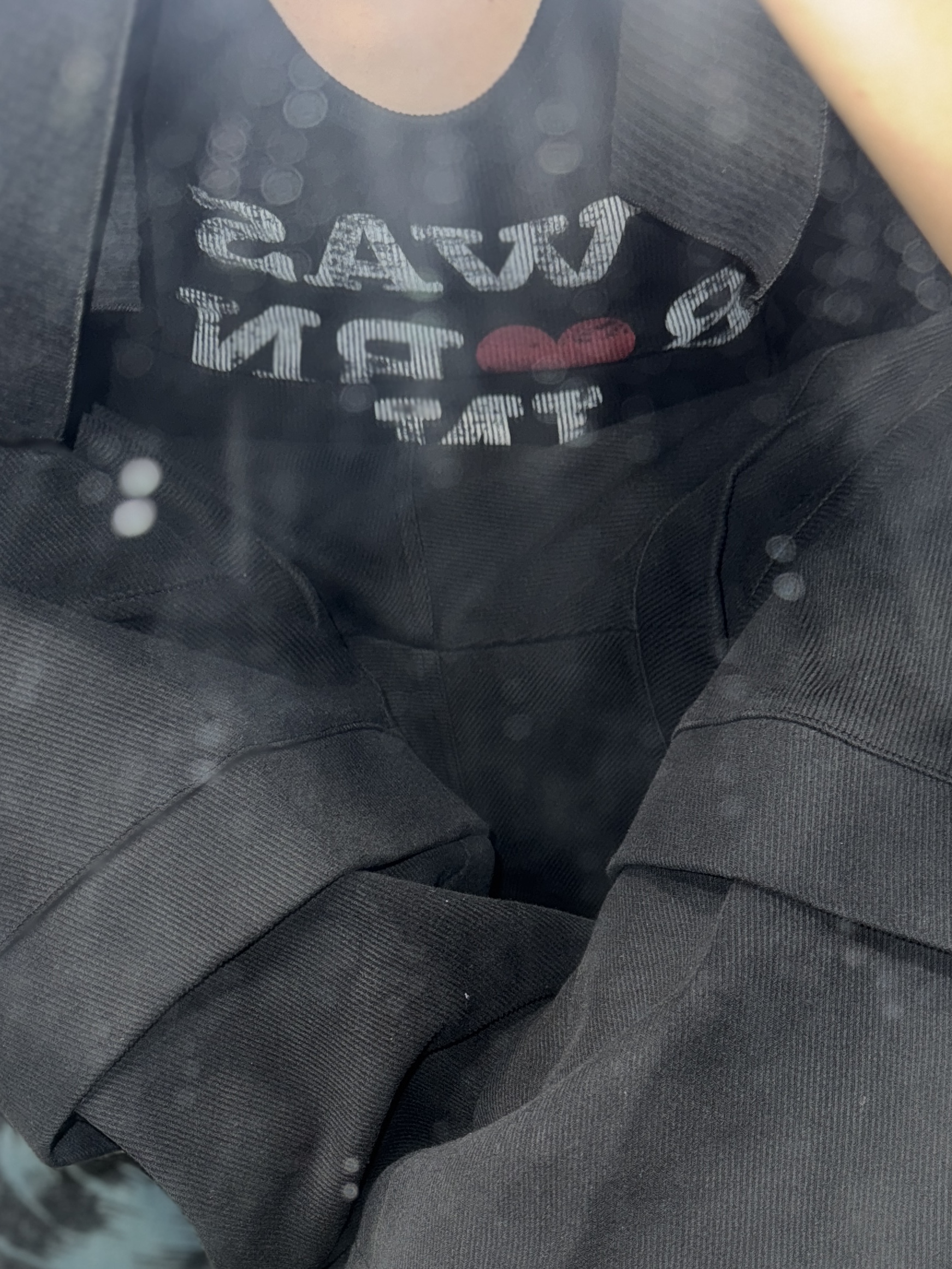 Undermycar Mu.87 Anti Fxxking Logo Play Basic Micro Corduroy Scarf Black, Kamien Titan Baggy Pants Black 착용 스타일 - 3