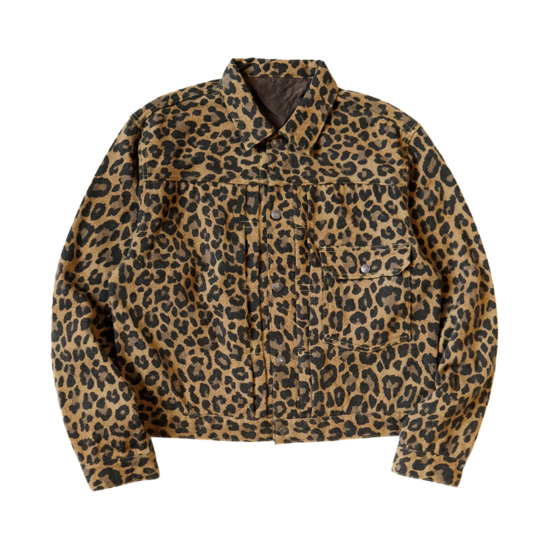 K2410LJ088 Kapital Twill Aged Wool Leopard Print 1st Jacket Brown