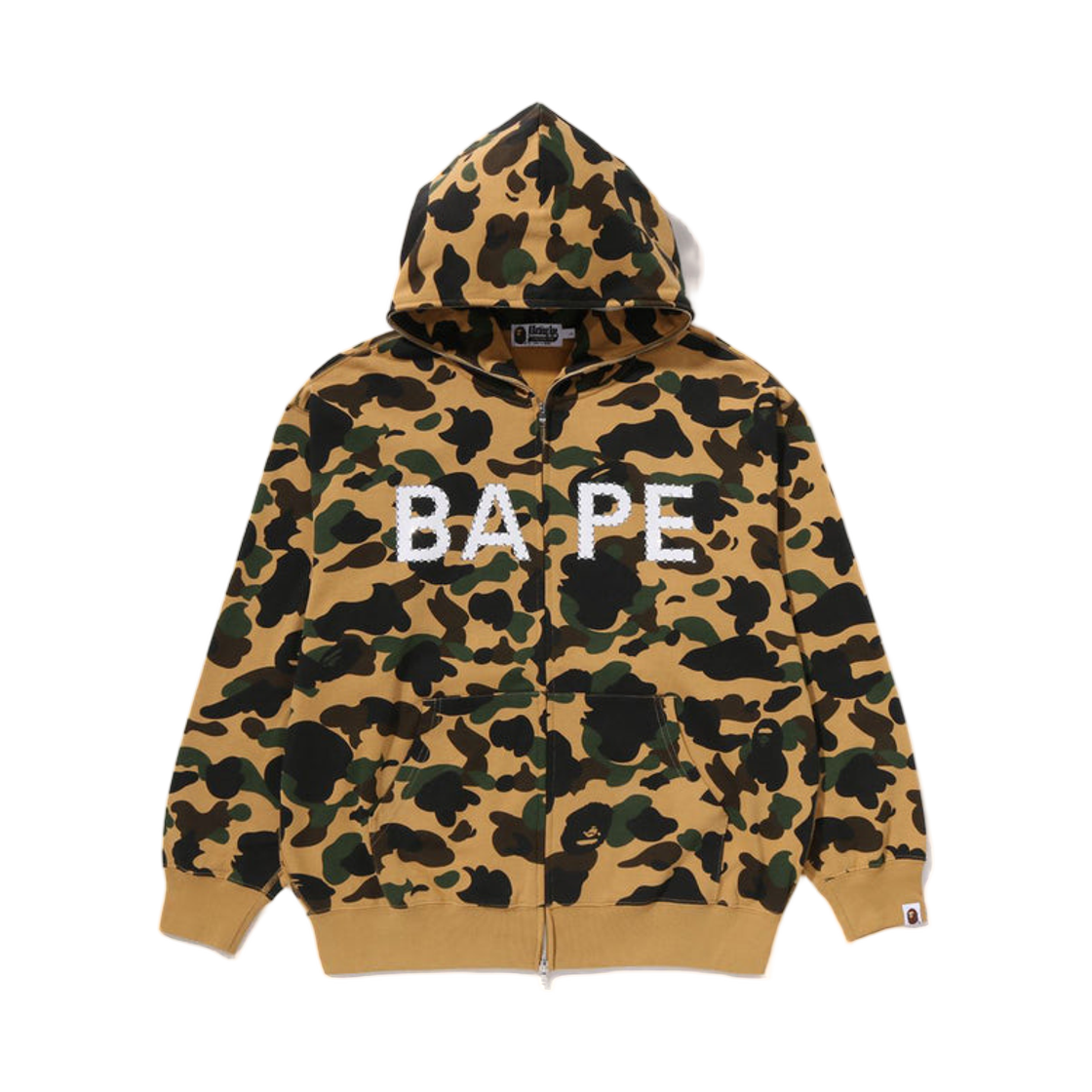 베이프 퍼스트 카모 베이프 로고 라인스톤 릴렉스드 핏 풀 집 후드 옐로우(BAPE 1st Camo Bape Logo Rhinestone Relaxed Fit Full Zip Hoodie Yellow) - 1