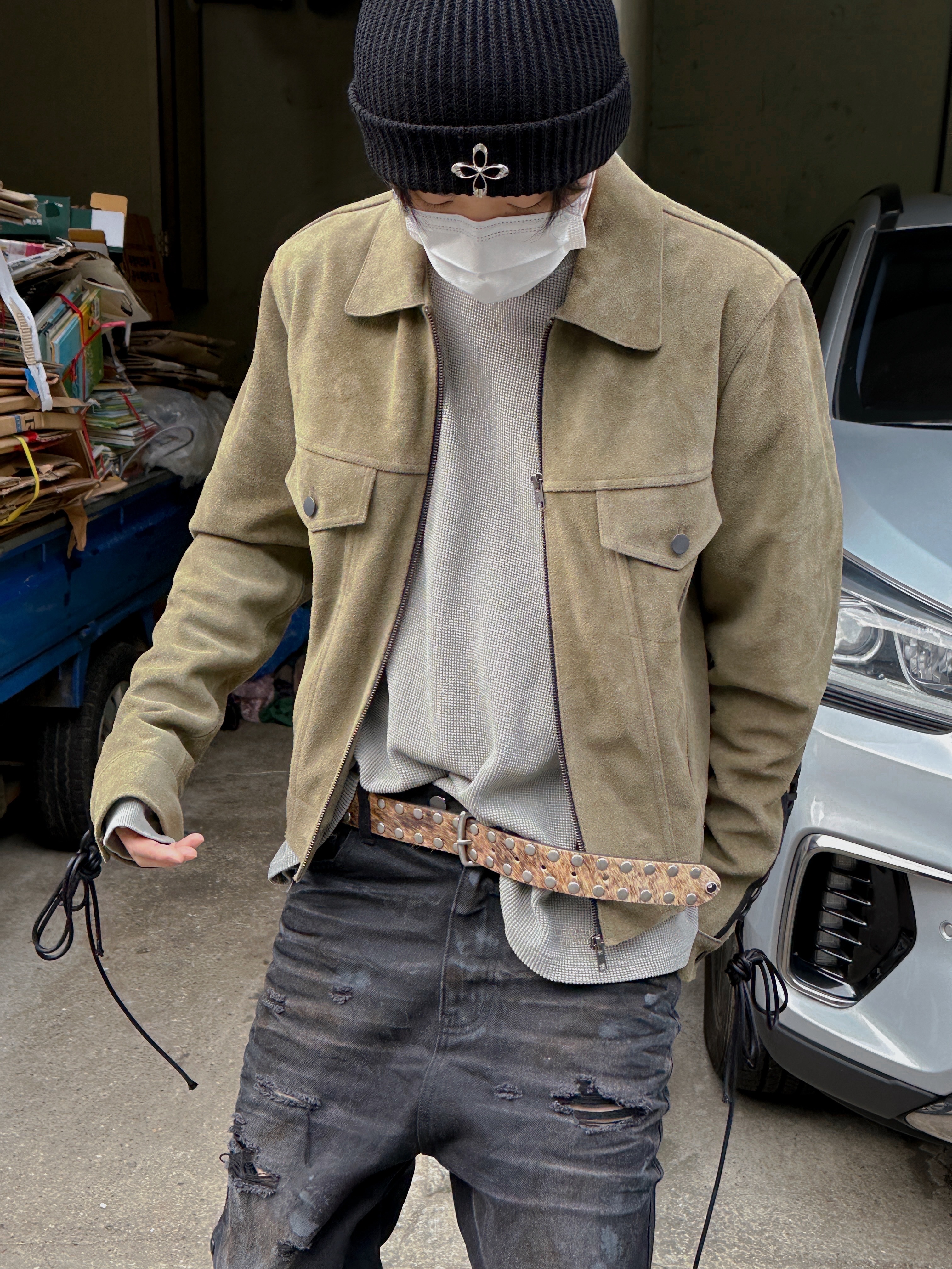 Stussy 8 Ball Studded Belt Raw Cowhide Hair, Undermycar Mu.77 Anti Fxxking Logo Play Brush Washed Thermal Long Sleeve Sand 착용 스타일 - 1