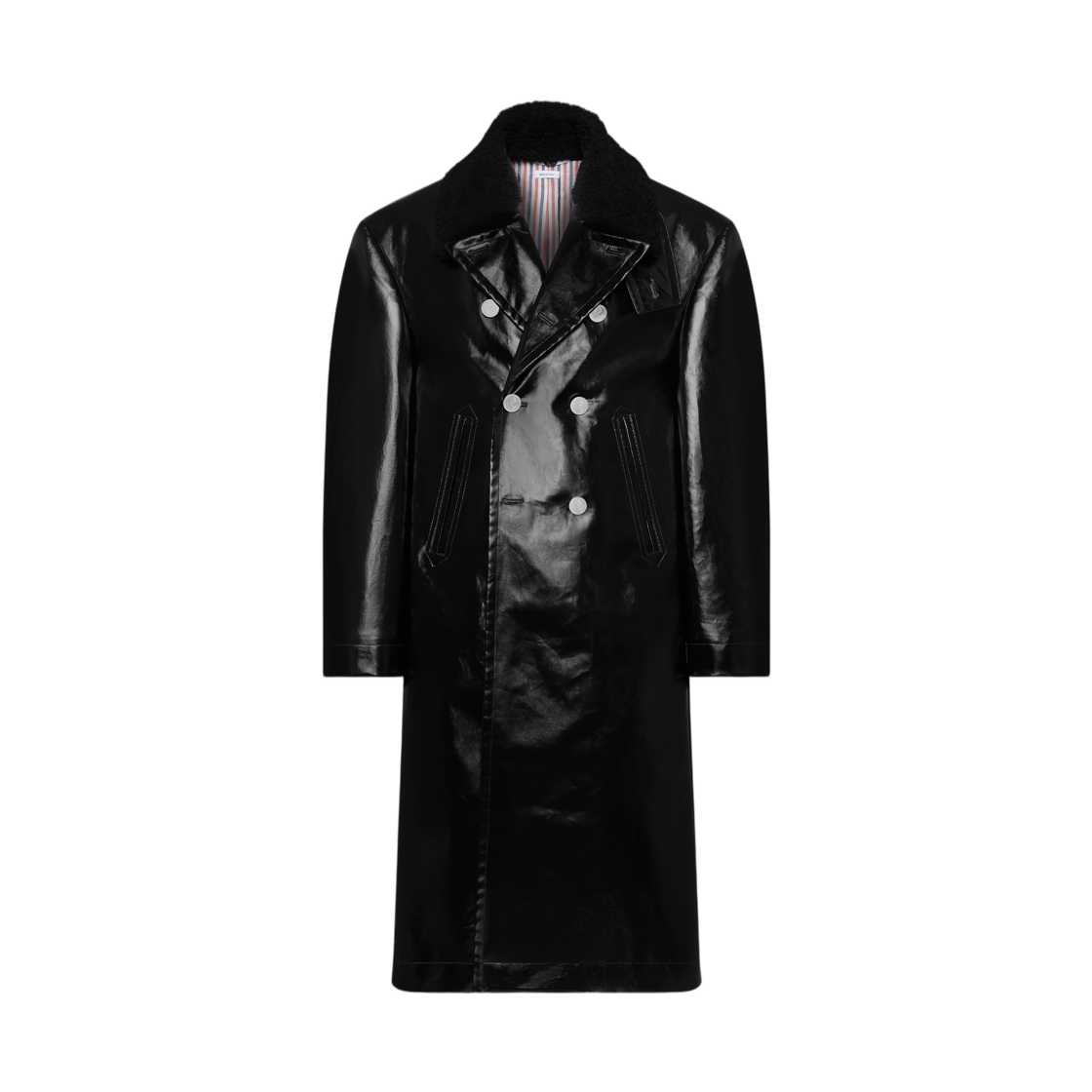 MOC970X-F1094-001 Thom Browne Gabardine Slicker Oversized Peacoat Black