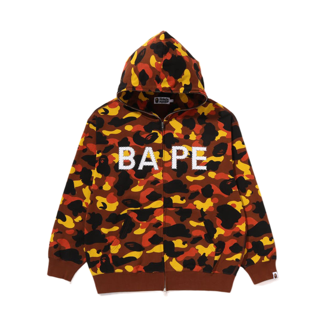 베이프 퍼스트 카모 베이프 로고 라인스톤 릴렉스드 핏 풀 집 후드 오렌지(BAPE 1st Camo Bape Logo Rhinestone Relaxed Fit Full Zip Hoodie Orange) - 1