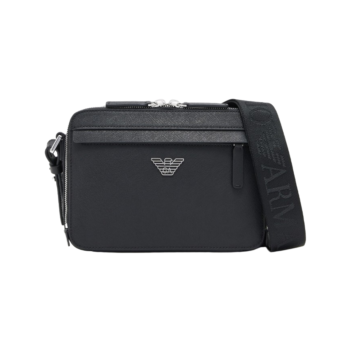 EM001186AF13805UC001 Emporio Armani ASV Regenerated Saffiano Leather Mini Camera Bag with Eagle Plate Black
