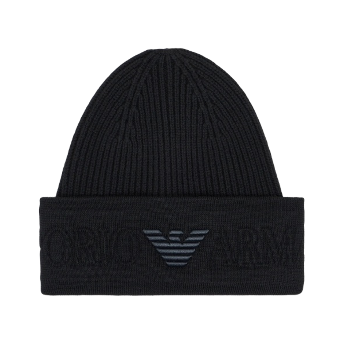 EM003750AF19896UC001 Emporio Armani Logo Brim Wool Beanie Black